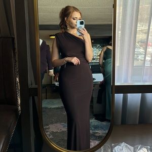 Chocolate Brown Maxi One Shoulder Dress with Cutout Back